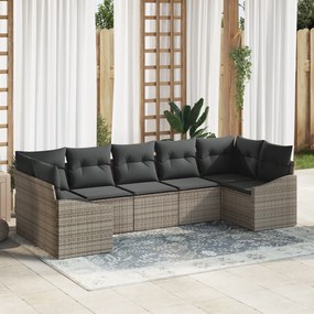 Conjunto de Jantar de Jardim de 7 Peças com Almofadas Cinza Polyrattan