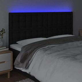 Cabeceira de cama c/ luzes LED tecido 200x5x118/128 cm preto