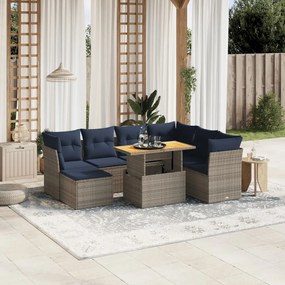 vidaXL 8 pcs conjunto sofás p/ jardim c/ almofadões vime PE cinzento