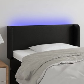 Cabeceira de cama c/ LED couro artificial 103x16x78/88 cm preto