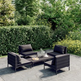 vidaXL 5 pcs conj. lounge jardim c/ almofadões vime PE cinza-escuro