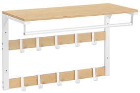 Bengaleiro de parede com prateleira e 10 ganchos amovíveis 30 x 65 x 42 cm cor de carvalho-branco