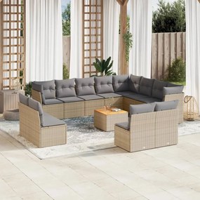 13 pcs conj. sofás jardim c/ almofadões vime PE bege misturado