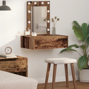 vidaXL Mesa de Maquagem Suspensa com Luzes de LED Madeira Velha