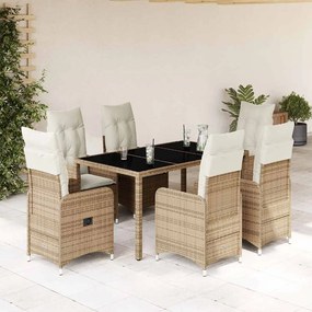 vidaXL 7 pcs conjunto de bistrô para jardim c/ almofadões vime PE bege