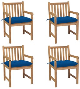 Cadeiras de jardim c/ almofadões azul 4 pcs teca maciça