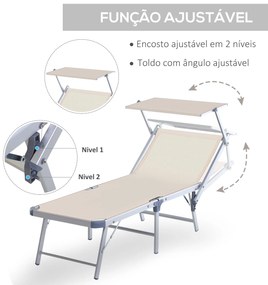 Outsunny Espreguiçadeira Dobrável e Reclinável com Toldo Ajustável em