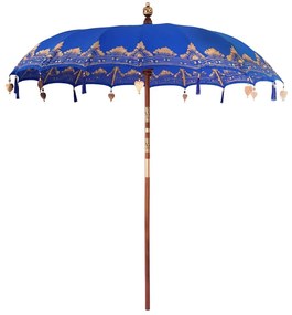 vidaXL Guarda-sol Outros Manual Azul x 250 cm Algodão e madeira