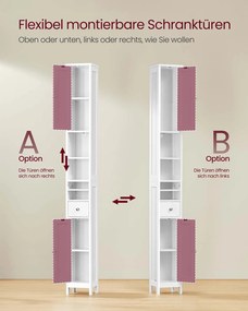 Armário de casa de banho com prateleiras ajustáveis e abertas 19,5 x 21,4 x 180 cm Branco