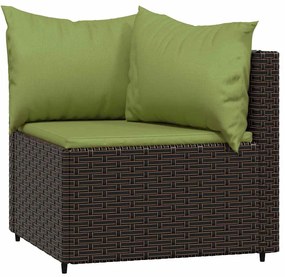 3 pcs conjunto lounge jardim c/ almofadões vime PE castanho