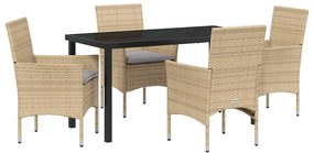 Conjunto de Jantar de Jardim 5 Peças com Almofadas Bege em Rattan Sint