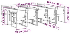 11 pcs conjunto de jantar para jardim textilene preto