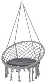 Outsunny Cadeira suspensa redonda Ø60 cm Cadeira de rede de balanço com almofada e corda de algodão para interior e exterior 80x80x42 cm Cinza