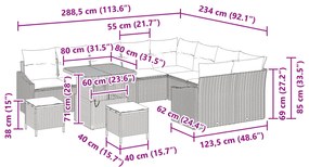 Conjunto de Sofás de Jardim vidaXL de 12 Peças com Almofadas em Vime P