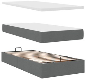 Cama otomana com colchão &amp; LEDs 90x200cm tecido cinzento escuro