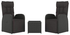 3 pcs conjunto lounge para jardim vime PE e aço preto