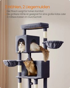 Arranhador para gatos com 190,7 cm de altura, 2 cavernas e 2 cavidades para descansar cinza escuro