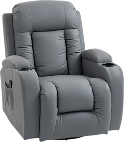 Poltrona de massagem com função de balanço, reclinar e aquecimento, 3 modos, giratória, Cinza claro