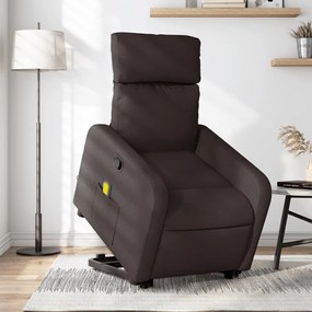 vidaXL Poltrona massagens reclinável elevatória tecido castanho-escuro