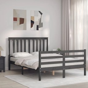 Estrutura de cama de casal c/ cabeceira madeira maciça cinzento