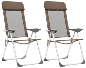 Cadeiras de campismo dobráveis 2 pcs alumínio castanho