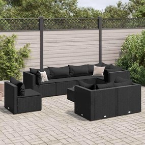 vidaXL 9 pcs conjunto lounge de jardim c/ almofadões vime PE preto