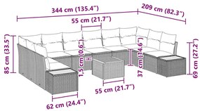 Conjunto de Sofá de Jardim de 11 Peças com Almofadas Bege em Rattan Po
