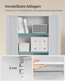 Armário de arquivo com portas duplas e 5 níveis 40 x 60 x 180 cm Cinzento