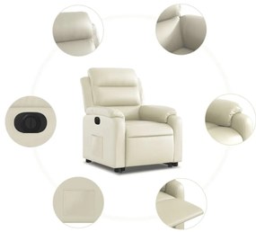 Poltrona reclinável elevatória elétrica couro artificial creme