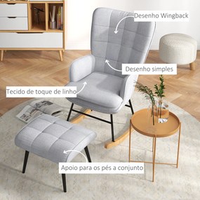 Poltrona Baloiço com Apoio para os Pés Poltrona Relax com Almofada Acolchoada e Anti-Tombo 64x89x90 cm Cinzento