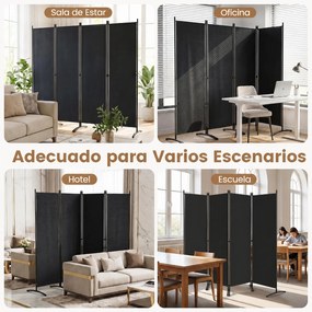 Biombo de 4 Painéis Dobrável, 224 x 52 x 173 cm, Estrutura Metálica, Preto