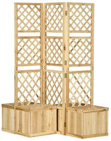 Outsunny Biombo Exterior com 3 Painéis de Madeira e 4 Floreiras Ecrã de Privacidade de Jardim com Floreira Orifícios de Drenagem Separador de Ambientes para Varanda Pátio 133x62x165cm Madeira