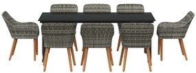 Conjunto de Jantar de Jardim 9 Peças Cinza em Rattan Sintético