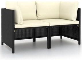 Sofá de jardim com almofadões 2 lugares vime PE preto