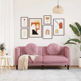Sofá com almofadões 2 lugares veludo rosa