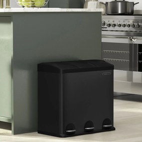 Caixote do lixo para a cozinha com 3 compartimentos 60,4 x 30 x 56,3 cm Preto