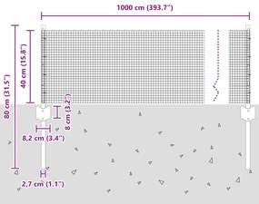 Cerca de Arame Soldado com 5 Postes U Cinza 0.4 x 10 m Aço