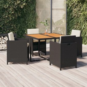 vidaXL 5 pcs conjunto de jantar p/ jardim c/ almofadões vime PE preto