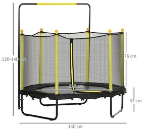 Trampolim Infantil Ø110 cm Trampolim para Crianças de 1-10 Anos com Rede de Segurança Barra Ajustável para Interior e Exterior Ø140x120-140 cm Preto