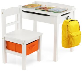 Conjunto de mesa infantil 3 em 1 e 2 cadeiras, mesa de 2 lados (preto e branco) com função de armazenamento em madeira colorida