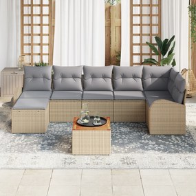 vidaXL Conjunto de Sofá de Jardim de 8 Peças com Almofadas Bege Rattan Poliéster