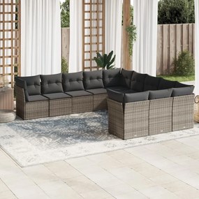 11 pcs conjunto sofás de jardim c/ almofadões vime PE cinzento