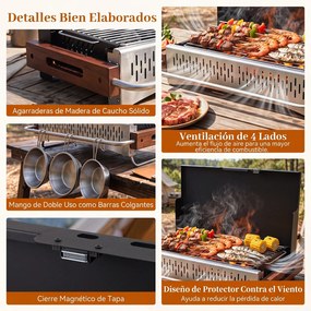 Grelhador a Carvão de Mesa Dobrável, 62 x 43,5 x 41,5 cm, Grelha Ajustável, Preto