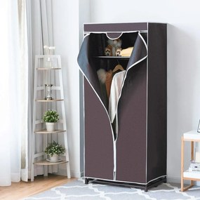 Roupeiro Guarda roupa de Pano Dobrável com Organizador de Roupa com varão 75x50x170cm Castanho