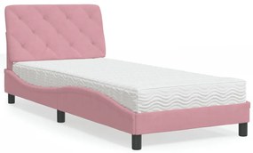 vidaXL Cama com colchão 90x200 cm veludo rosa