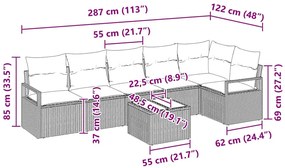 Conjunto de Sofá de Jardim com 7 Peças e Almofadas em Rattan Poliéster