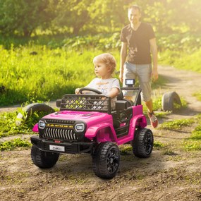 Carro Elétrico para Crianças Carro Elétrico Infantil UTV 12V com Velocidade Ajustável USB e Faróis 95x62,5x65 cm Rosa