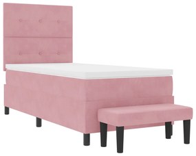 Cama Box Spring com Colchão e Banco Rosa 90x190 cm Veludo