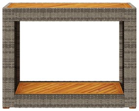 Mesa apoio jardim c/ tampo madeira 100x40x75cm vime PE cinzento