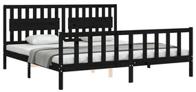 Estrutura de cama com cabeceira 200x200 cm madeira maciça preto